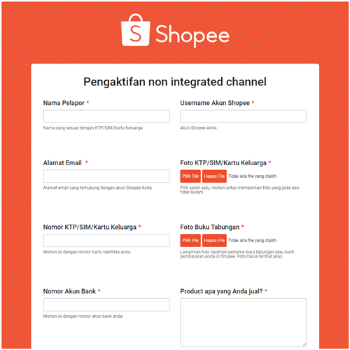 pengaktifan non integrated channel shopee